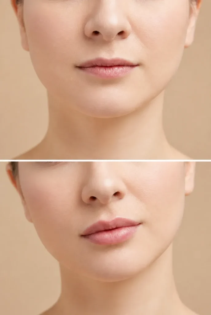 0.5ml lip filler before and after results showing natural lip enhancement and improved shape.