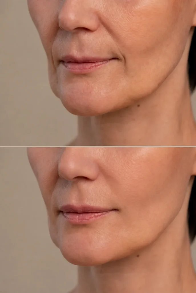 Belotero filler before and after results comparison showing smoother and refined skin appearance.