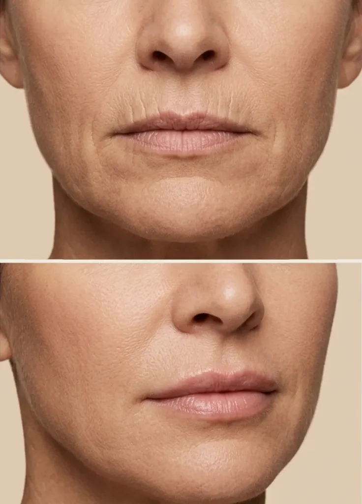 Smokers lines combined lip filler treatment with enhanced lips and reduced surrounding lines.