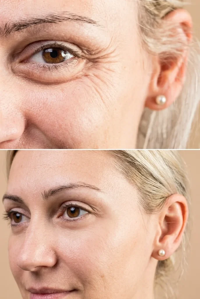 Temple filler before and after results showing restored volume and smoother facial contours.