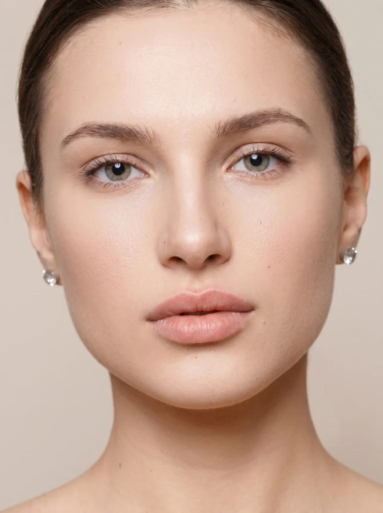 Thin lip filler, subtle volume restoration with soft, plump lips and natural appearance.